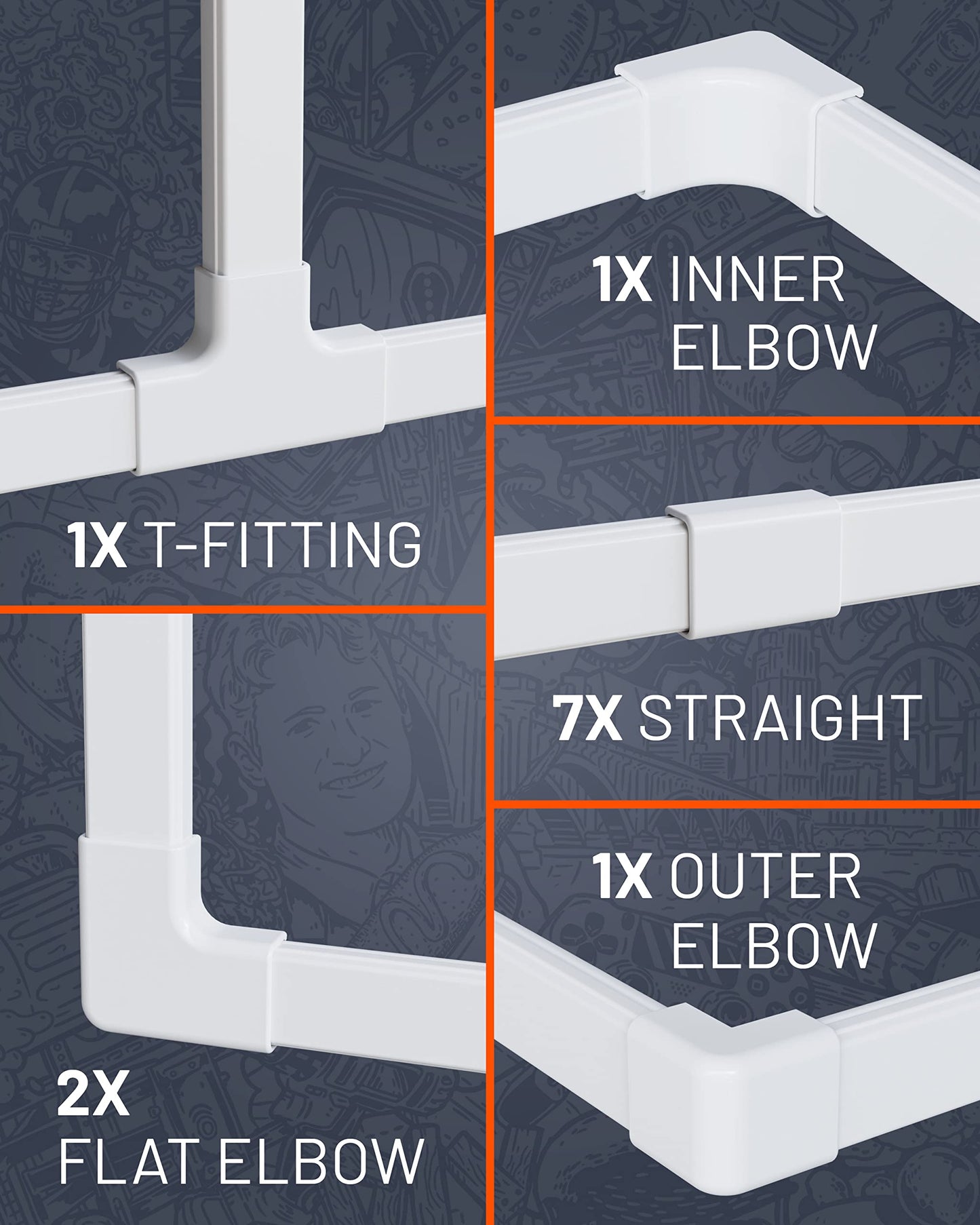 ECHOGEAR Cord Cover for Wires On Wall - Peel & Stick Cable Hider Channel with 10 feet of Plastic Raceway Plus Connector Pack - Ideal for Wall Mounted