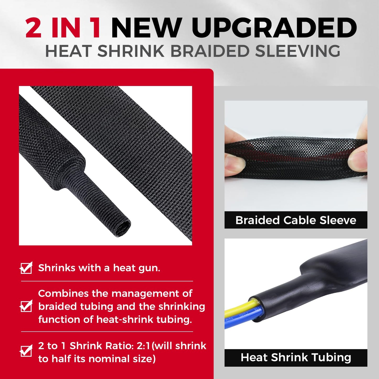 Sonoreboom 3/8" - 18 feet Cable Management Sleeving, 2:1 Fabric Heat Shrink Braided Sleeve Protector Cover Cable/Wire/Irregular Shape Hose