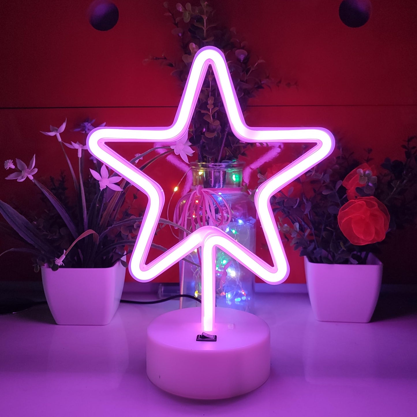 JYWJ Star Neon Signs with Holder Base,USB or 3-AA Battery Powered Neon Light,LED Desktop Wall Decoration,Various Parties,Decoration of Business