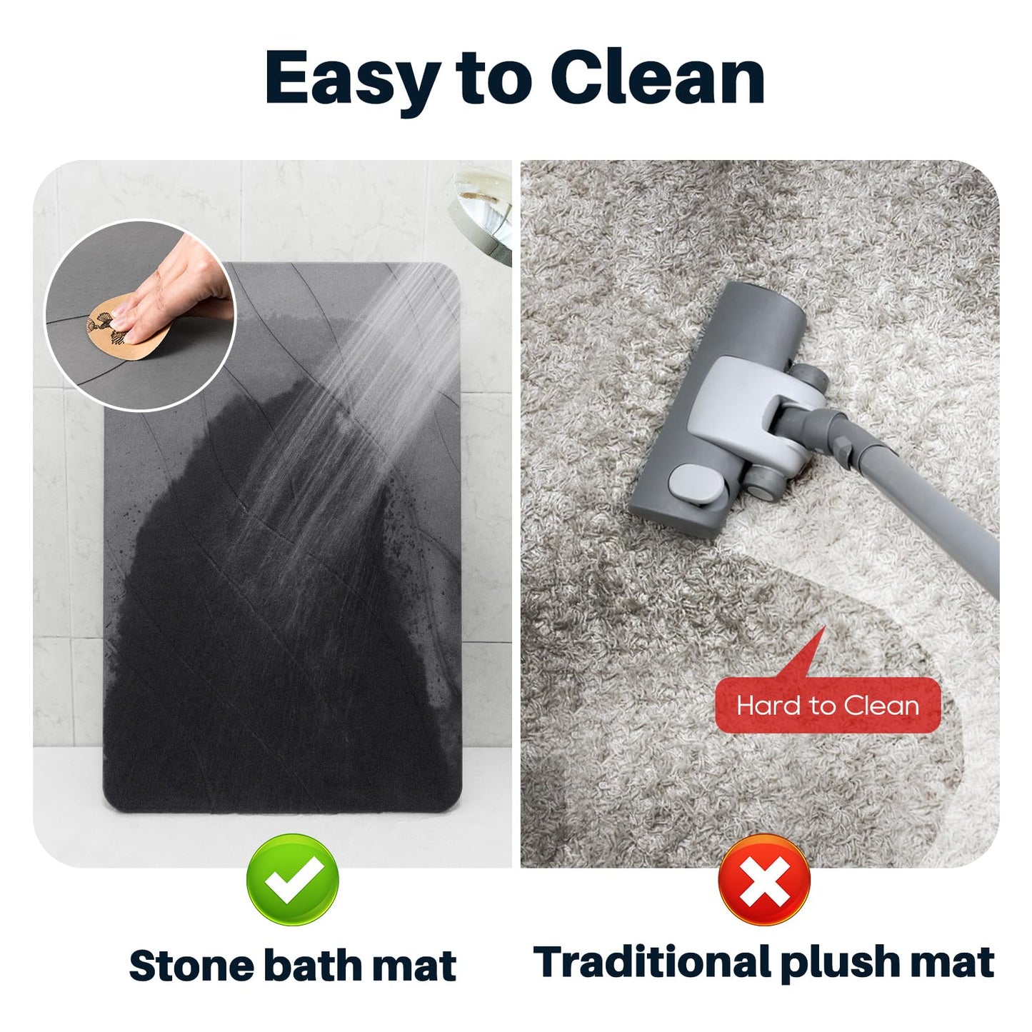 Stone Bath Mat for Bathroom, Diatomaceous Bathroom Mats Non Slip Stone, Quick Dry Diatomaceous Earth Bath Mat Super Absorbent (Dark Grey)