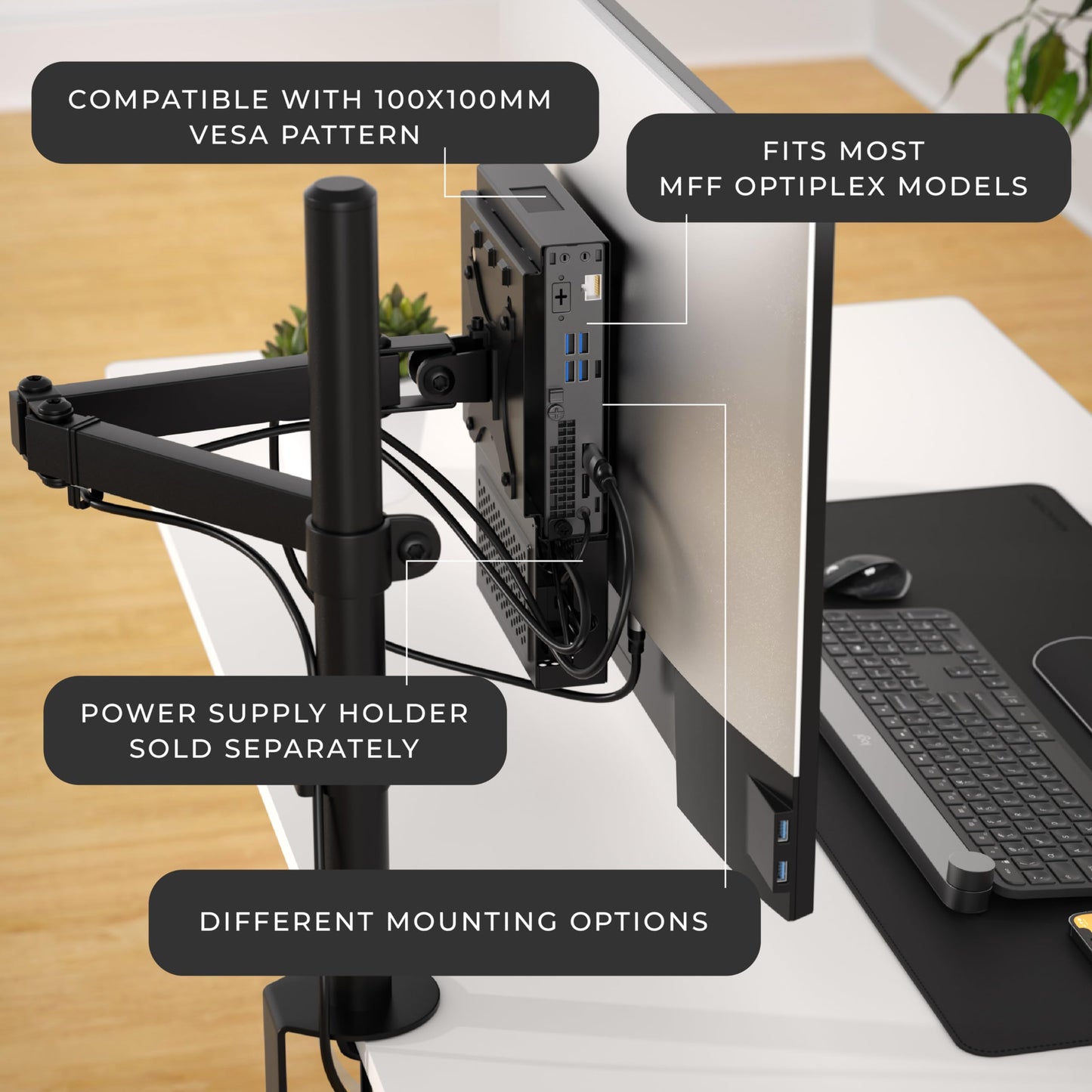 HumanCentric Power Supply Holder Add-On for HumanCentric Dual VESA Sleeve Part Number 101-2110, Compatible Only with Dell OptiPlex MFF, Metal