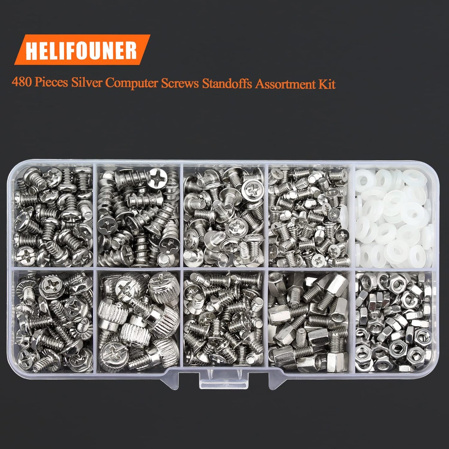 HELIFOUNER 480 Pieces Computer Standoffs Screws Assortment Kit for 2.5" SSD, Hard Drive, Computer Case, Motherboard, Fan Power Graphics