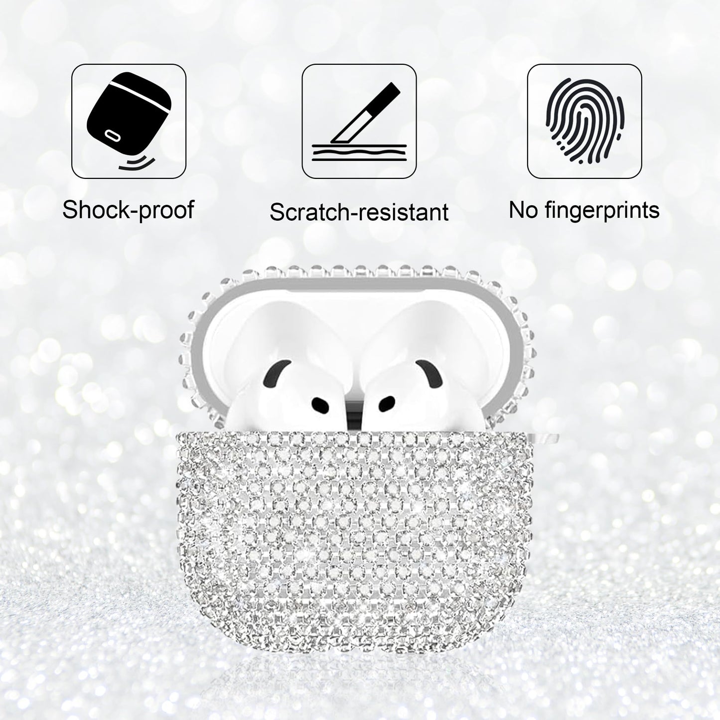 Bling Case Compatible with AirPods 4th Generation (2024), Sparkling Diamond Case for AirPods 4 Case Bling Rhinestones for Women, Shockproof Protective