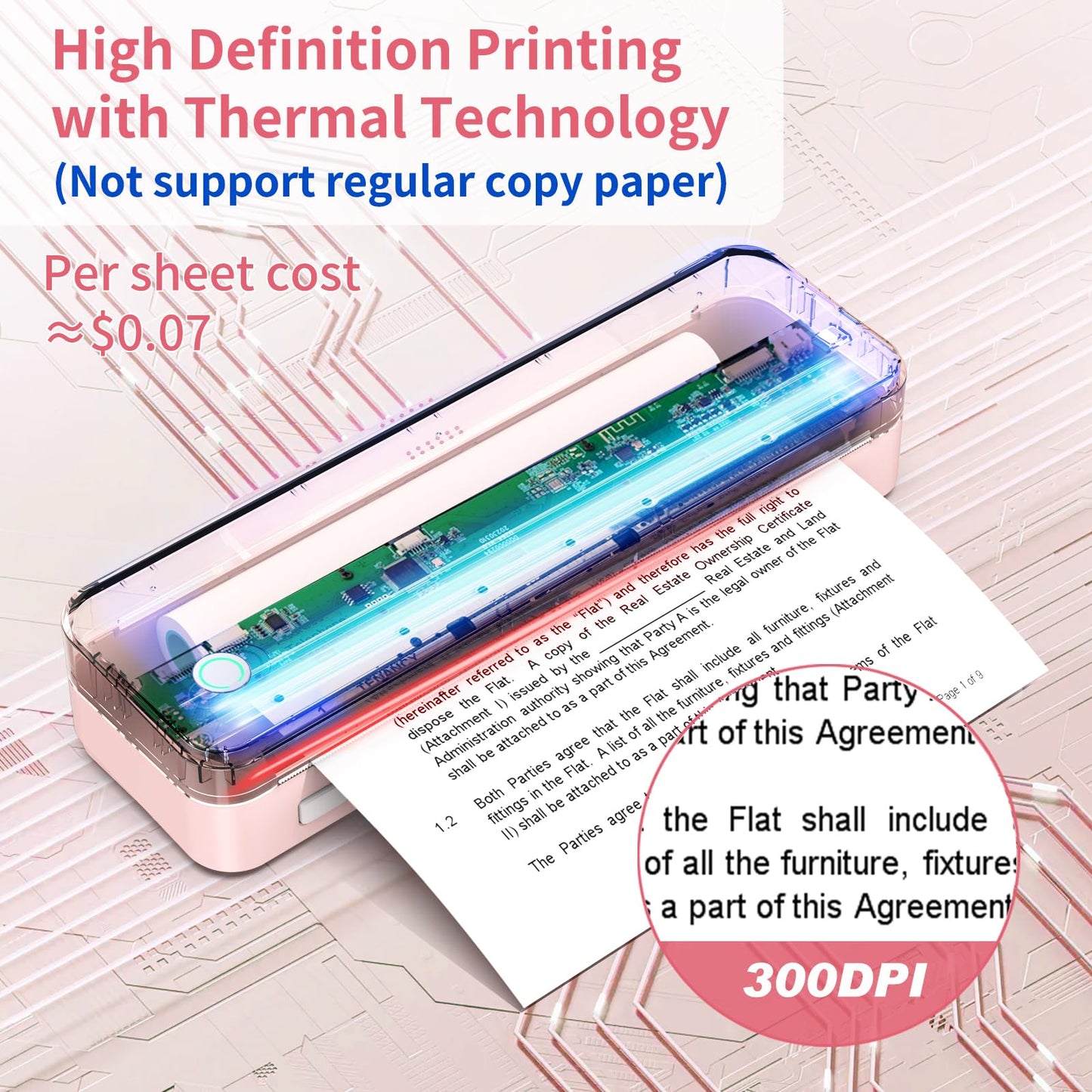 JADENS Portable Printers Wireless fot Travel, 300DPI Support 8.5''×11'' Thermal Paper, Inkless Printer for Laptop, Compatible with iOS, Android