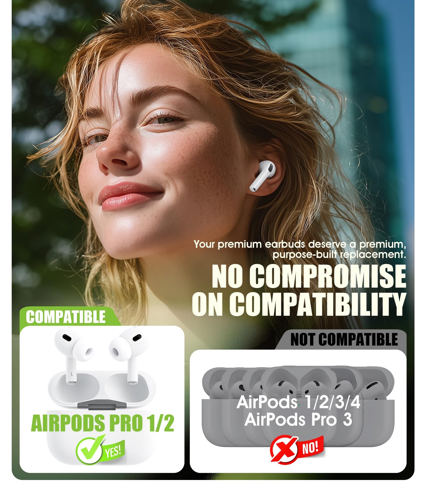 Seltureone 4 Pairs Replacement Ear Tips for Airpods Pro 1st/2nd with Noise Reduction Hole & Cleaning Kit, Non-Slip Soft Silicone Airpods Pro