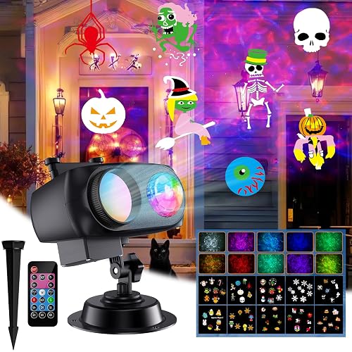 2026 Upgrade Halloween Christmas Projector Lights Decorations, COOLWUFAN Outdoor Indoor Holiday Projector Lights with Remote and 20 HD Effects(3D