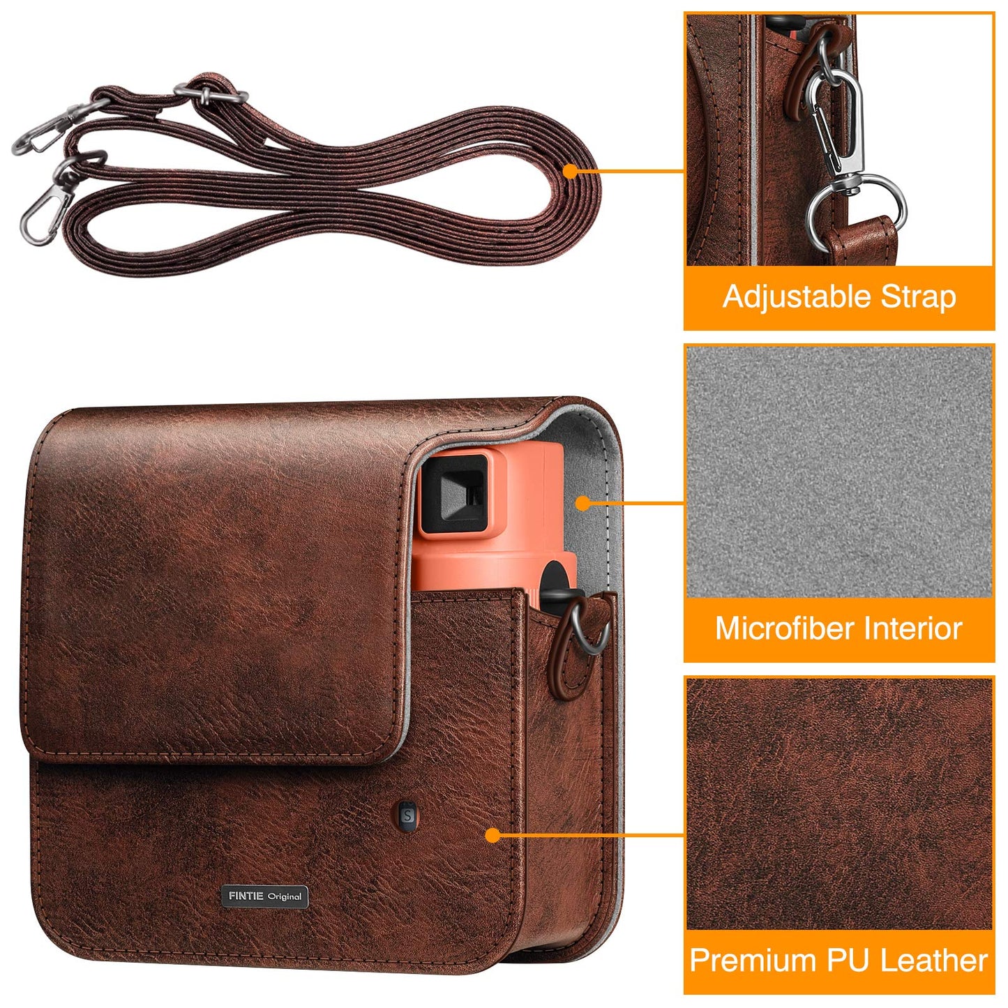 Fintie Protective Case for Fujifilm Instax Square SQ40 / SQ1 Instant Camera - Premium Vegan Leather Bag Cover with Removable Adjustable Strap, Vintage