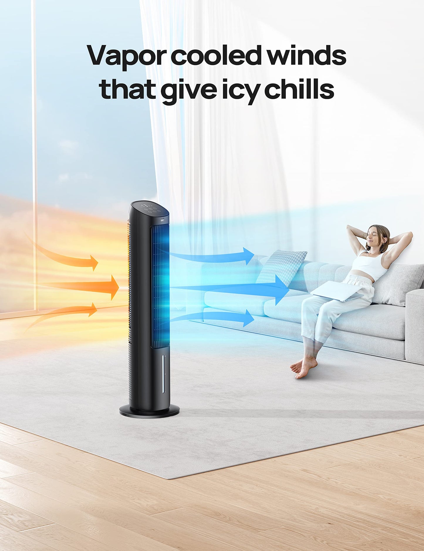 DREO Tower Fan for Bedroom, 40" Evaporative Air Cooler, Cooling Fans That Blow Cold Air with 80° Oscillating, Removable Water Tank, 3 Modes 4-Speed
