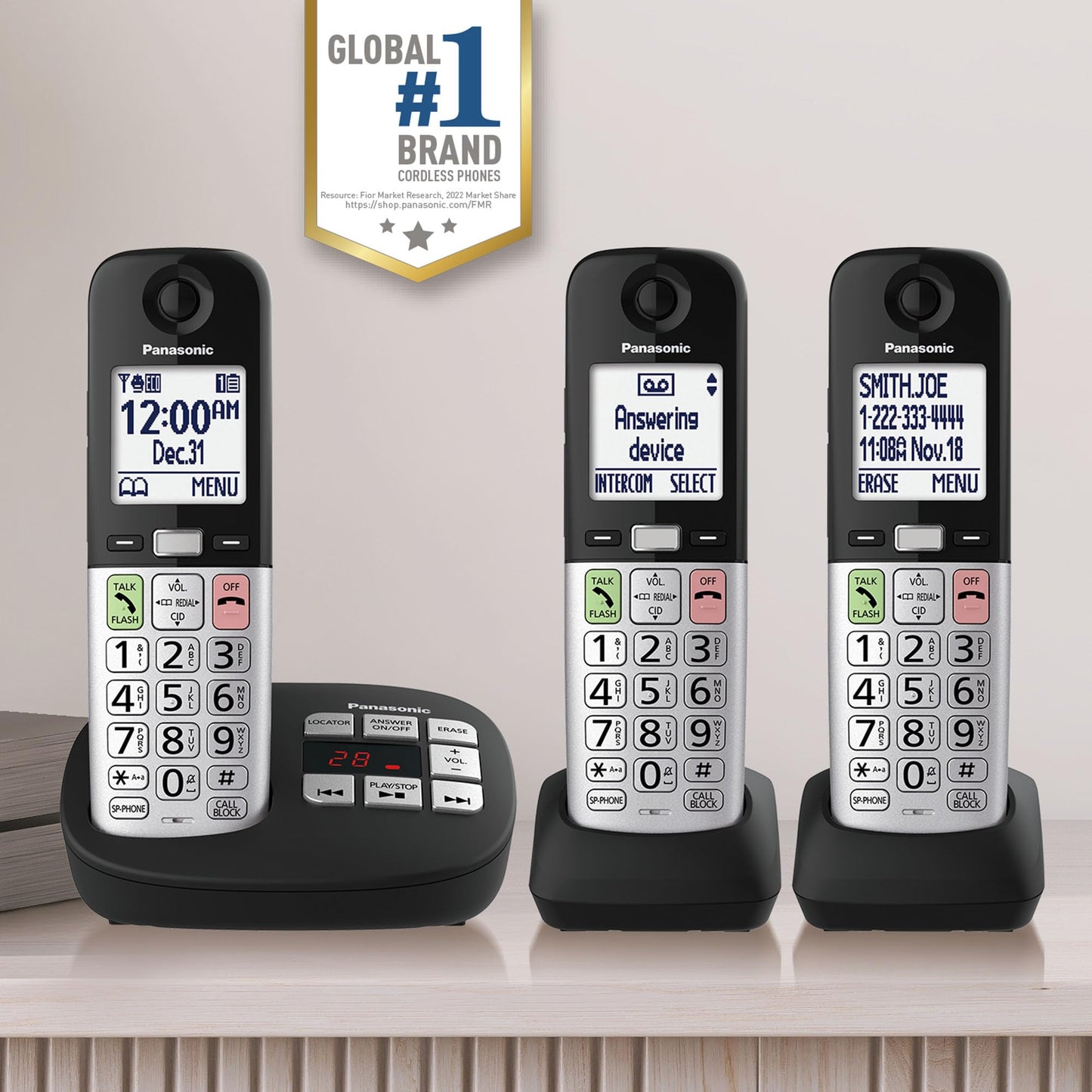 Panasonic Cordless Phone, Easy to Use with Large Display & Big Buttons, Flashing Favorites Key, Flashlight, Call Block, Volume Boost, Talking Caller