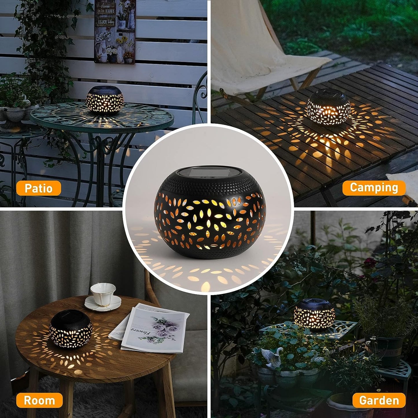 Solar Table Lanterns Outdoor Waterproof - 2 Pack LED Lamp Black Metal Tabletop Light Solar Powered Decorative Lantern for Indoor Desk Bedroom Patio