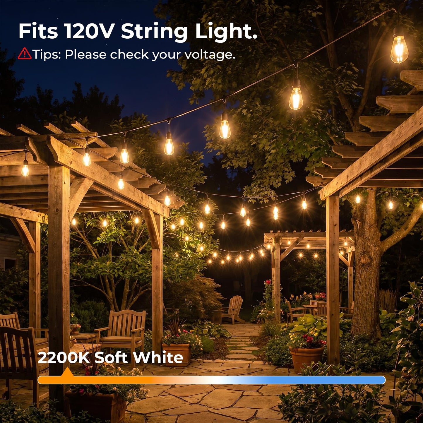 GvvooHome 42 Pack Outdoor String Light Bulbs S14, Waterproof & Shatterproof 1W LED Replacement Light Bulbs for Outdoor Patio, Backyard, Garden, Soft