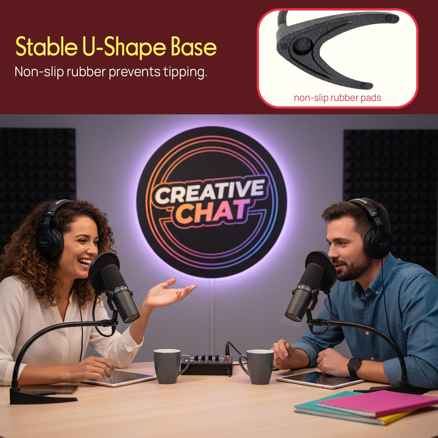 Pyle Desktop Microphone Stand - Universal Tabletop Mic Holder w/ Flexible 8.2'' Inch Gooseneck Mount and Solid U Shape Base - Perfect for Table Desk