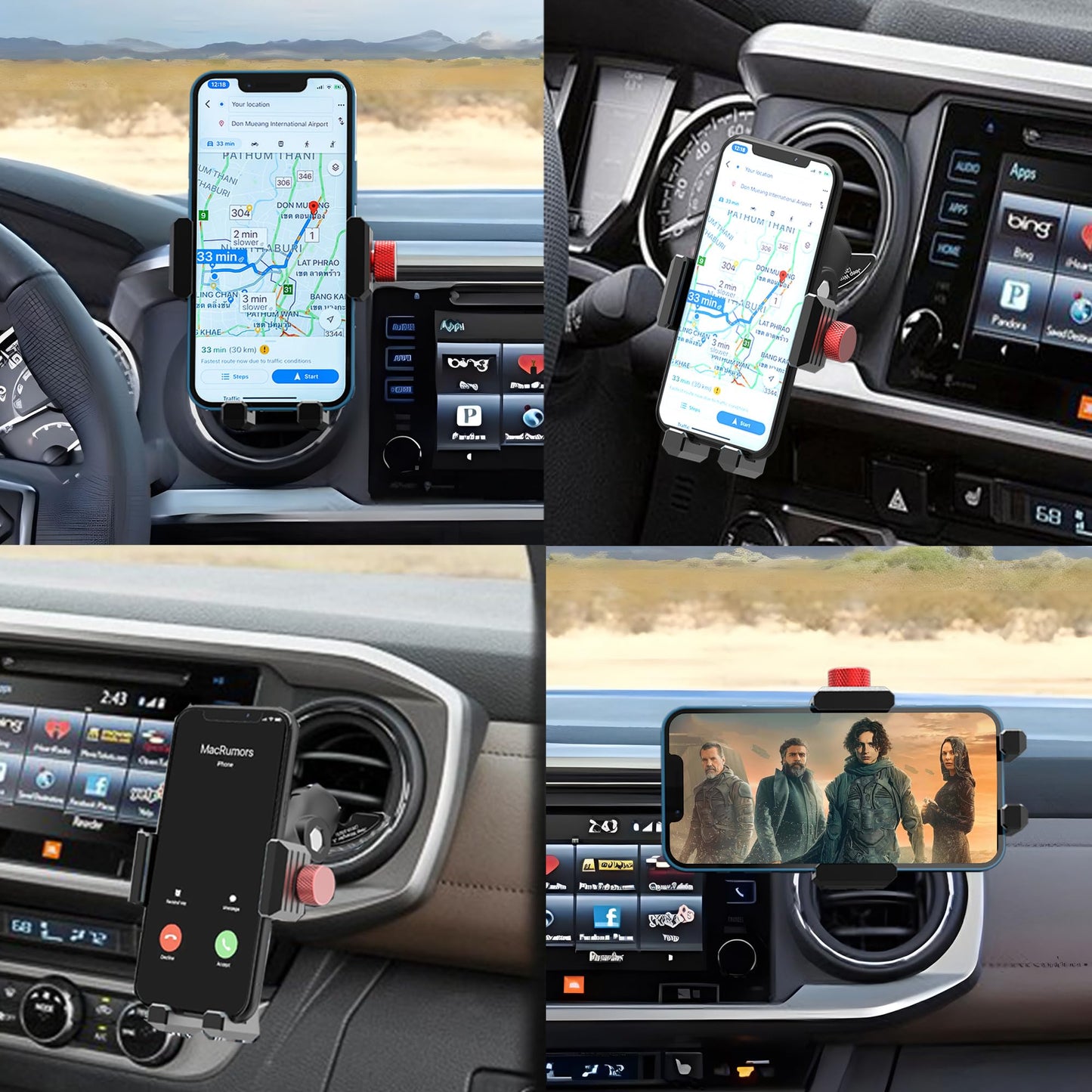 KOQEIEY Upgraded Aluminum Vent Phone Mount for Toyota Tacoma 2016 2017 2018 2019 2020 2021 2022 2023, 3rd Gen Tacoma Phone Holder with 360° Rotation