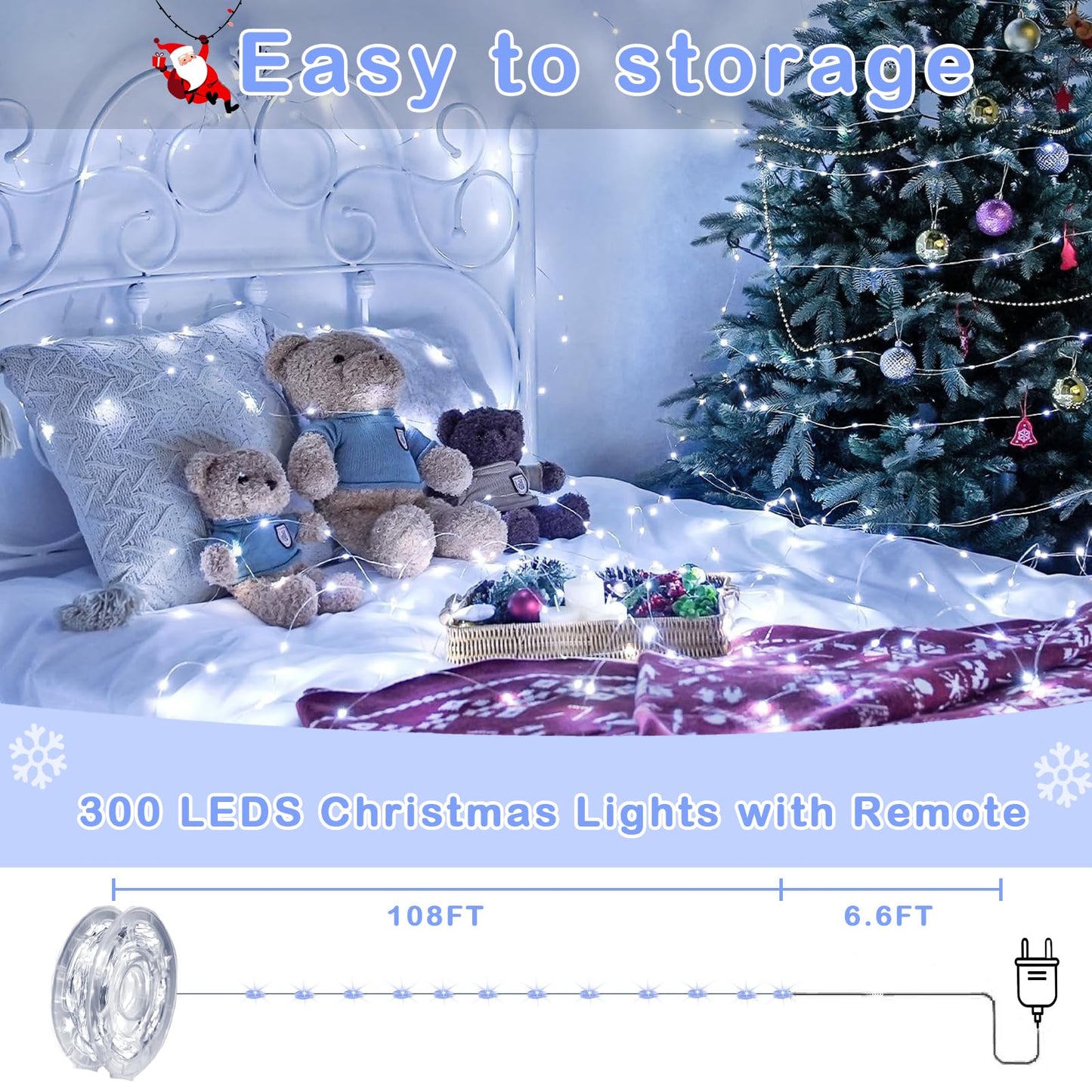 Decute 300Led 99FT Silver Wire Christmas Fairy String Lights Dimmable with Remote Control Starry Lights with UL Cerficated Decorative for Party
