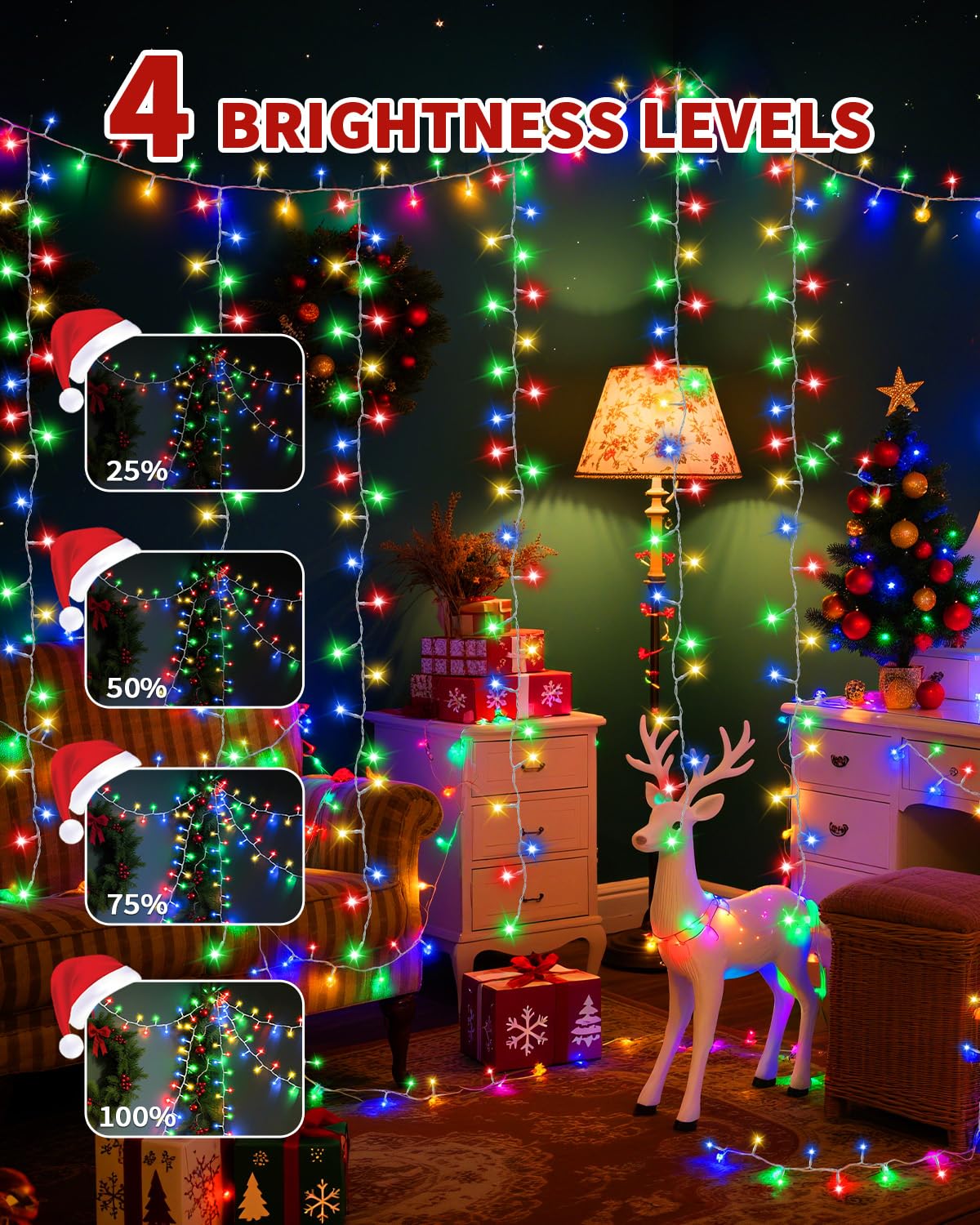 Christmas Lights String Outdoor Indoor, Xmas Tree Decorations Lights, Plug in Twinkle Fairy Light with Remote Timer Dimmable for Room Yard Holiday