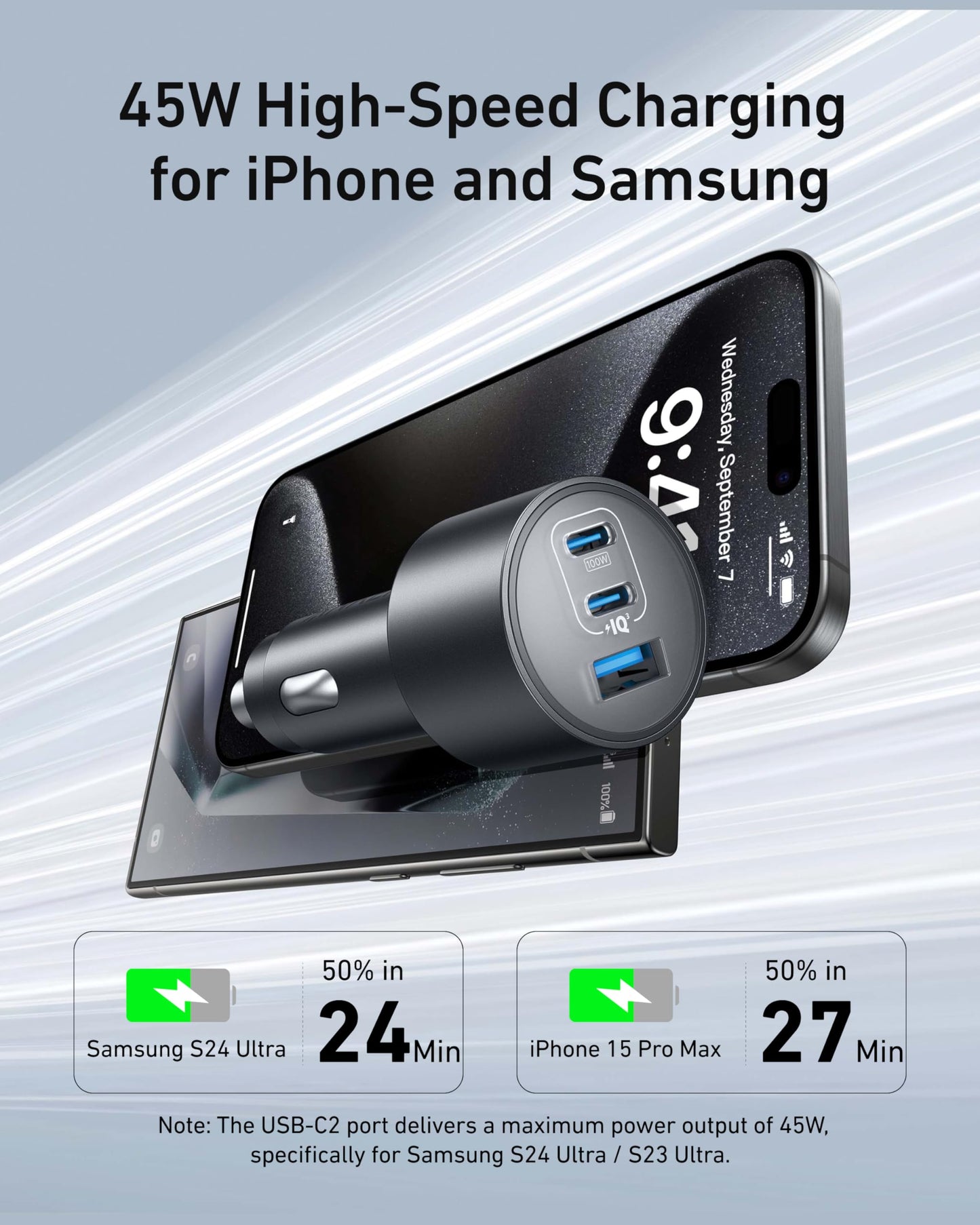 Anker iPhone 17 USB-C Car Charger, 167.5W Max 3-Port Ultra-Compact Type-C Fast Car Charger for MacBook Pro/Air, iPhone 17/16/15 Series, Samsung