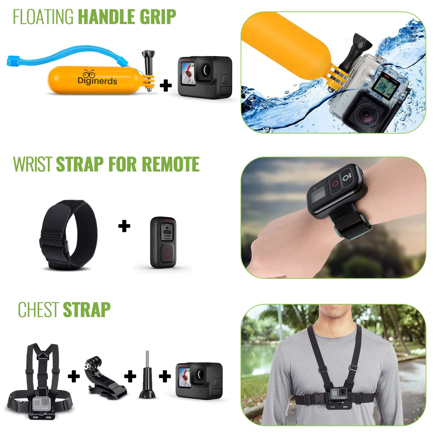 DigiNerds 50-in-1 Action Camera Accessories Kit - Compatible with GoPro Hero 13 to 7, Max, Fusion, Insta360, DJI Osmo, AKASO & More