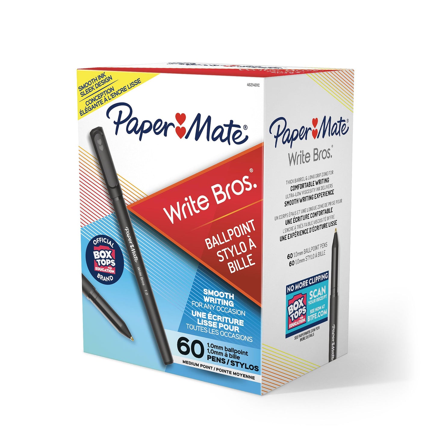 Paper Mate Ballpoint Pens, Write Bros. Black Ink Pens, Medium Point (1.0mm), 60 Count - Bulk Office Supplies