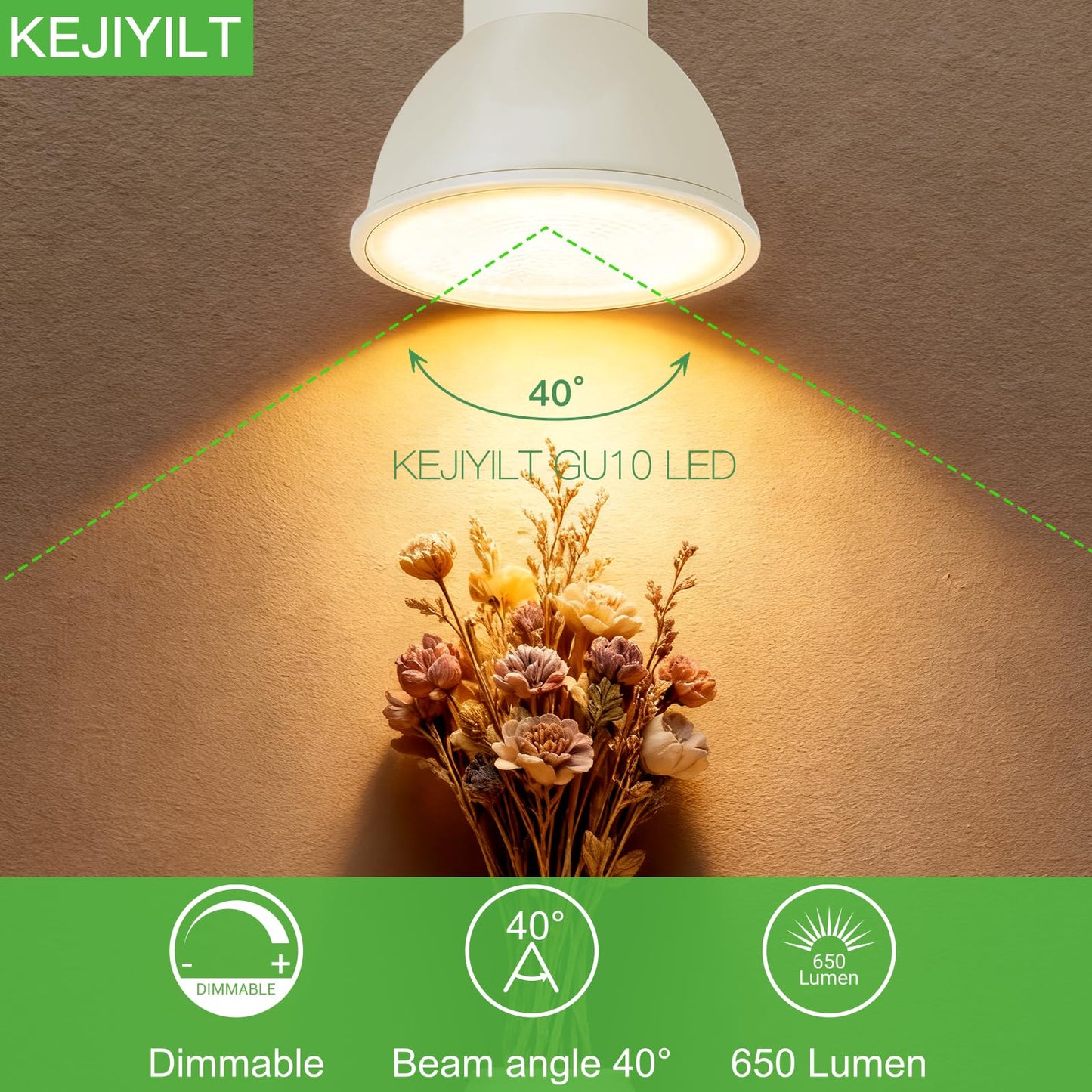 KEJIYILT 10-Pack GU10 Dimmable LED Bulbs 7W (Equivalent 60W), 3000K Warm White, 650 Lumens, Energy Saving, Perfect for Recessed & Track Lighting