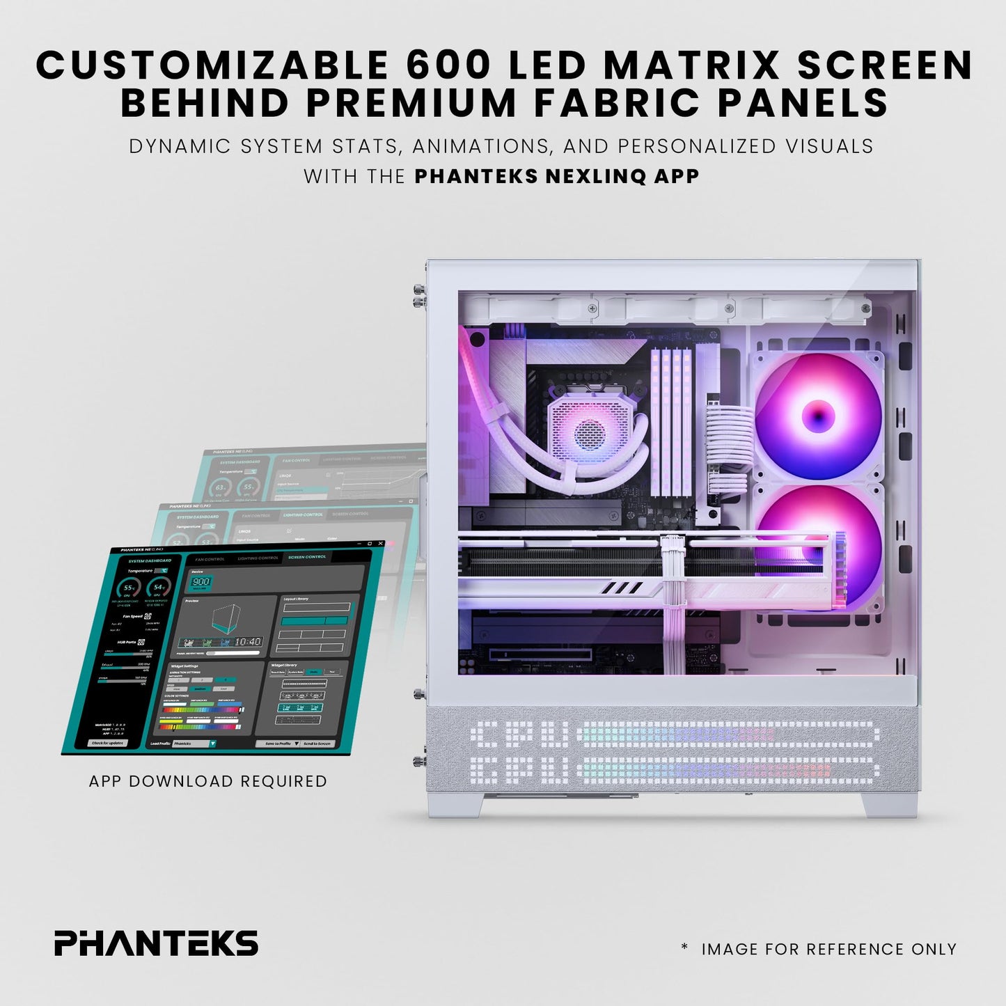 Phanteks XT View Matrix Mid-Tower ATX Gaming PC Case, 600-LED Matrix Display, Tempered Glass Front & Side Panels, USB-C 3.2 Gen2, 3X D-RGB Fans