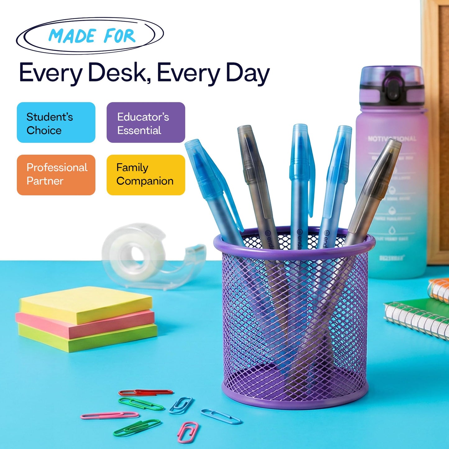 Enday Ballpoint Pens Bulk Blue and Black Pens (240 Pack) 120 Black & 120 Blue - Medium Point (1.0mm) Flexible Round Barrel For Writing Comfort, Pens