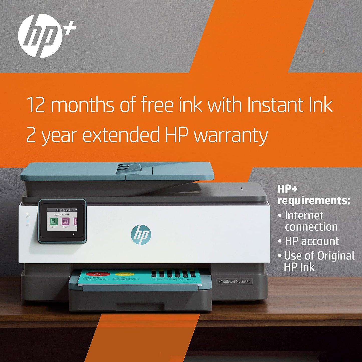 HP OfficeJet Pro 8035e Wireless Color All-in-One Printer (Oasis) with up to 12 Months Instant Ink (1L0H7A)
