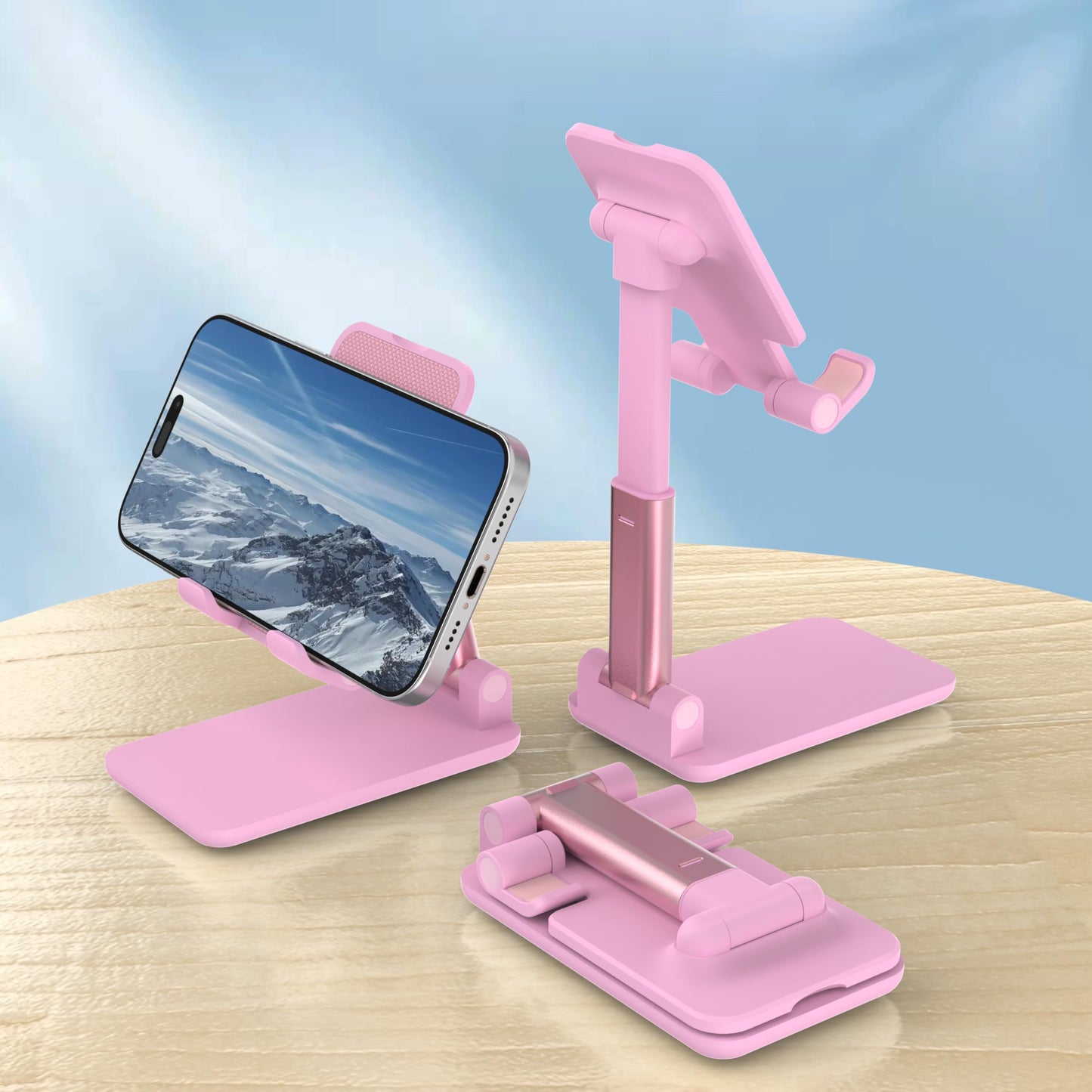 HZZADZXW Cell Phone Stand, Adjustable Angle and Height Cell Phone Holder for Desk, Foldable and Portable, Anti-Slip Silicone Pad, Compatible with All