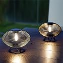 Solar Yard Set of 2 Outdoor Table Lamps with Metal Wire Shades & LED Lights, 8" Solar-Powered Modern Table Lights for Yard, Porch, Garden, or Pathway