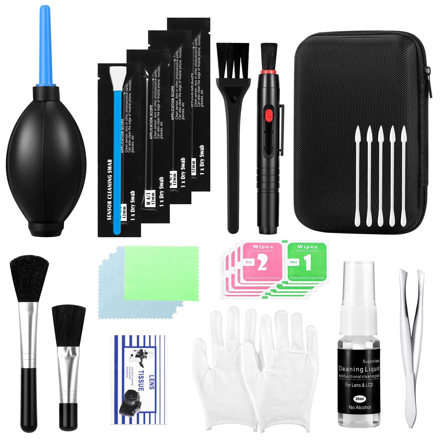 Camera Lens Cleaning Kit - Mirrorless and DSLR Camera Cleaning Kit, Including Lens Paper/Blower, Cotton swabs, dust Free Cloth, Lens Pen, Cleaning