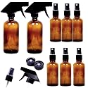 Youngever 8 Pack Empty Amber Glass Spray Bottles Set, 2 Pack 8 Ounce and 6 Pack 4 Ounce Refillable Containers for Essential Oils, Cleaning Products