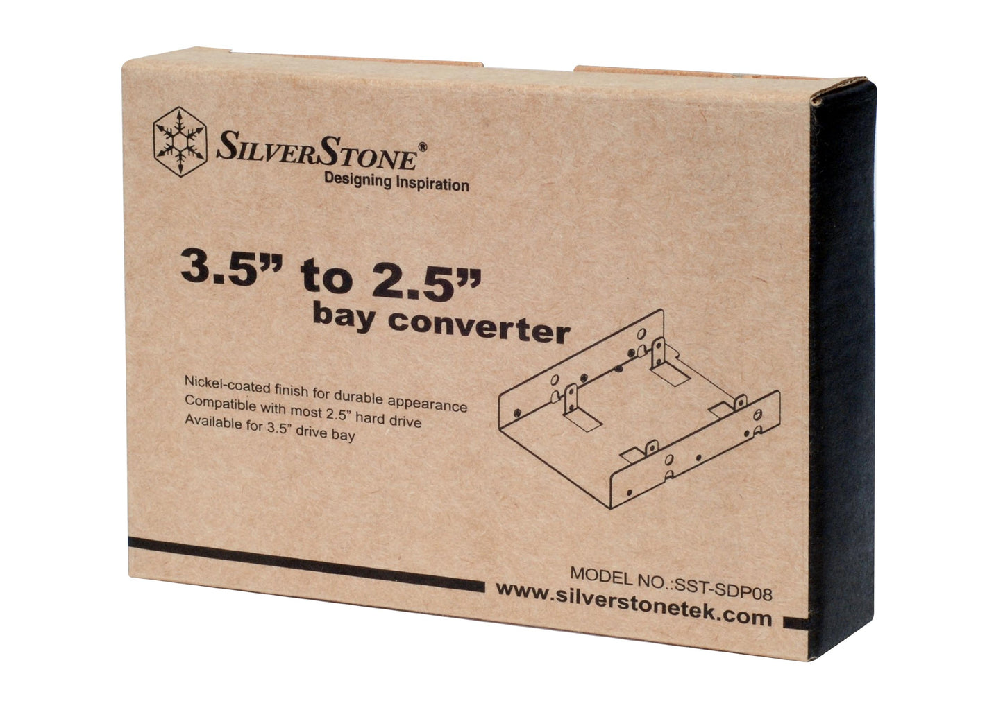 SilverStone SDP08 3.5" to 2.5" Bay Converter, Nickel-coated finish, SST-SDP08