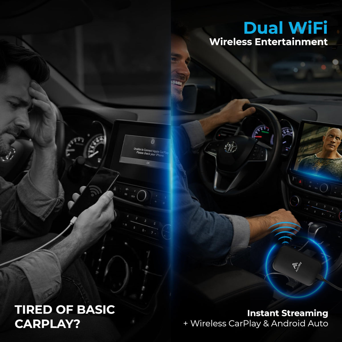 AUTOSKY LITE Box Dual Plus 2026 - Wireless CarPlay & Android Auto Adapter - Dual WiFi Module - Netflix & YouTube Support - Stable Connection, No Reconnect Needed