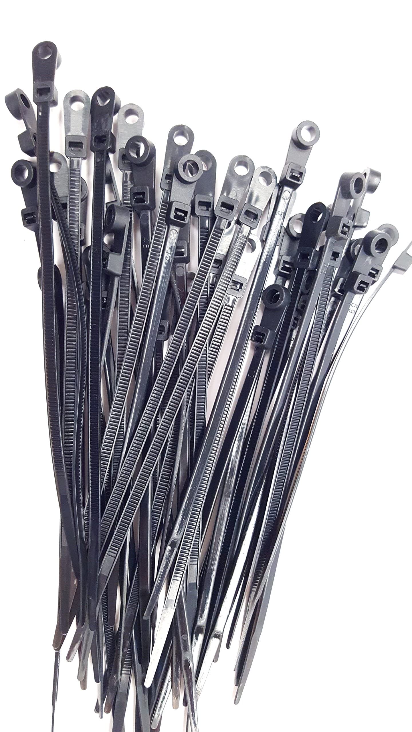 NiftyPlaza 6 Inch 50 Lbs Mounting Hole Cable Ties - 100 Pack - Nail Screw Wire Hole Zip Tie (100 Black Cable Ties)