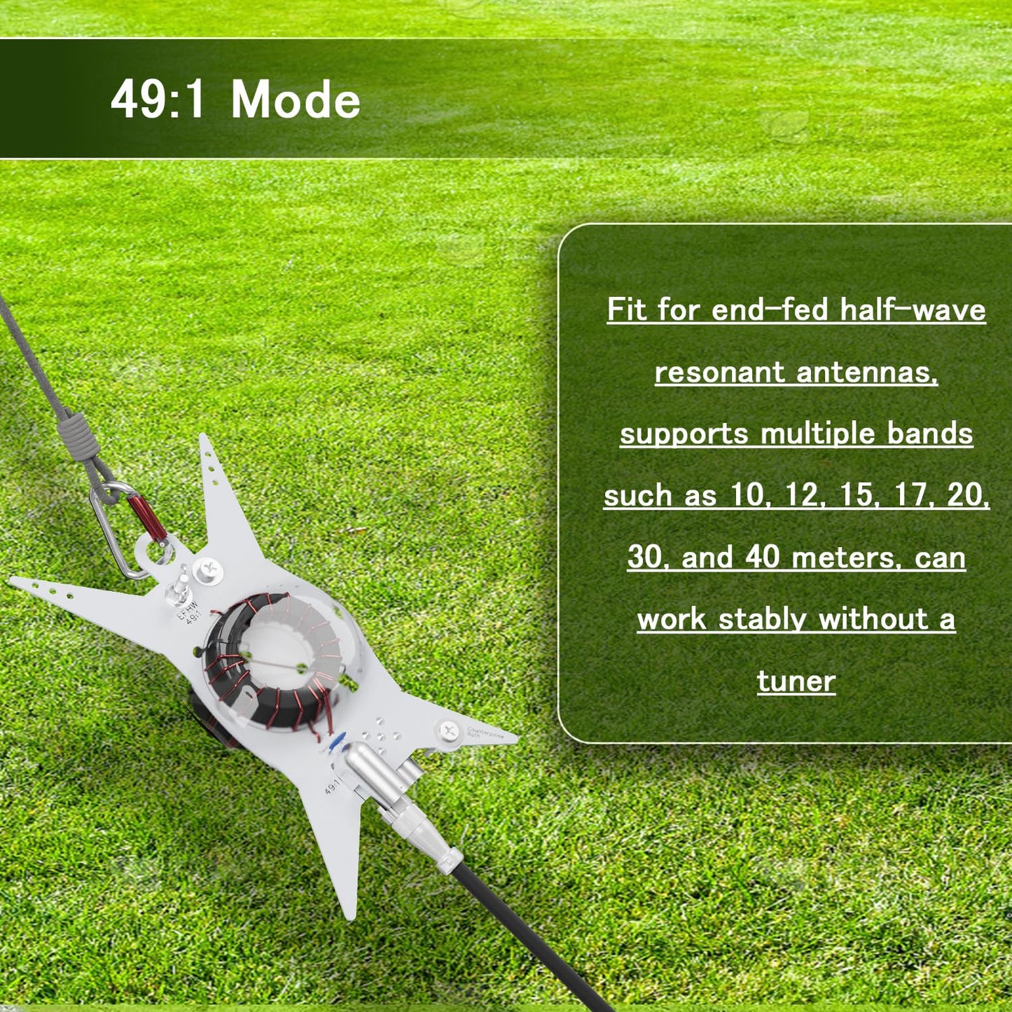 End Fed Half Wave Antenna for Ham Radio, 49:1 & 9:1, Includes Wires