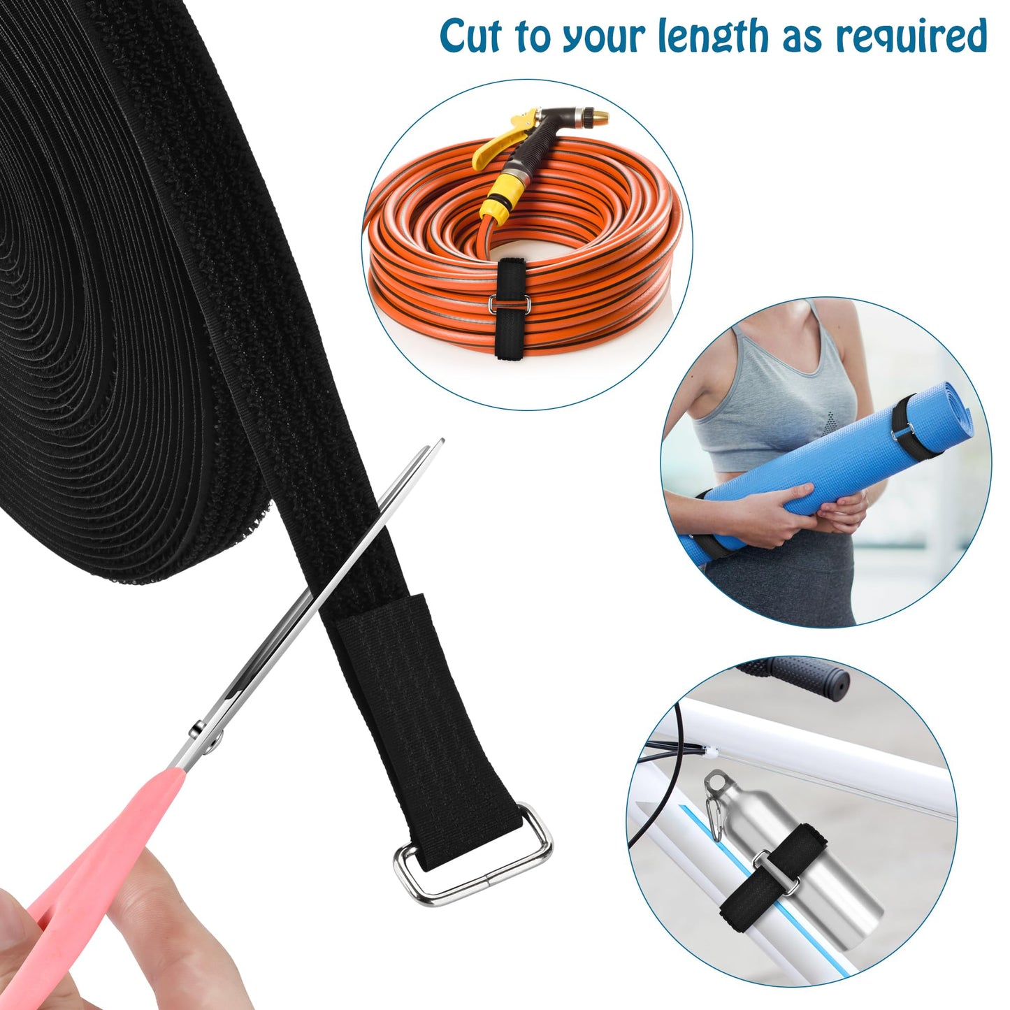 Nettbe 0.75"x19.7ft Hook and Loop Straps with 30 Buckles Adjustable Cut-to-Length Cable Ties - Reusable Nylon Fastening Tape Cable Straps for Storage