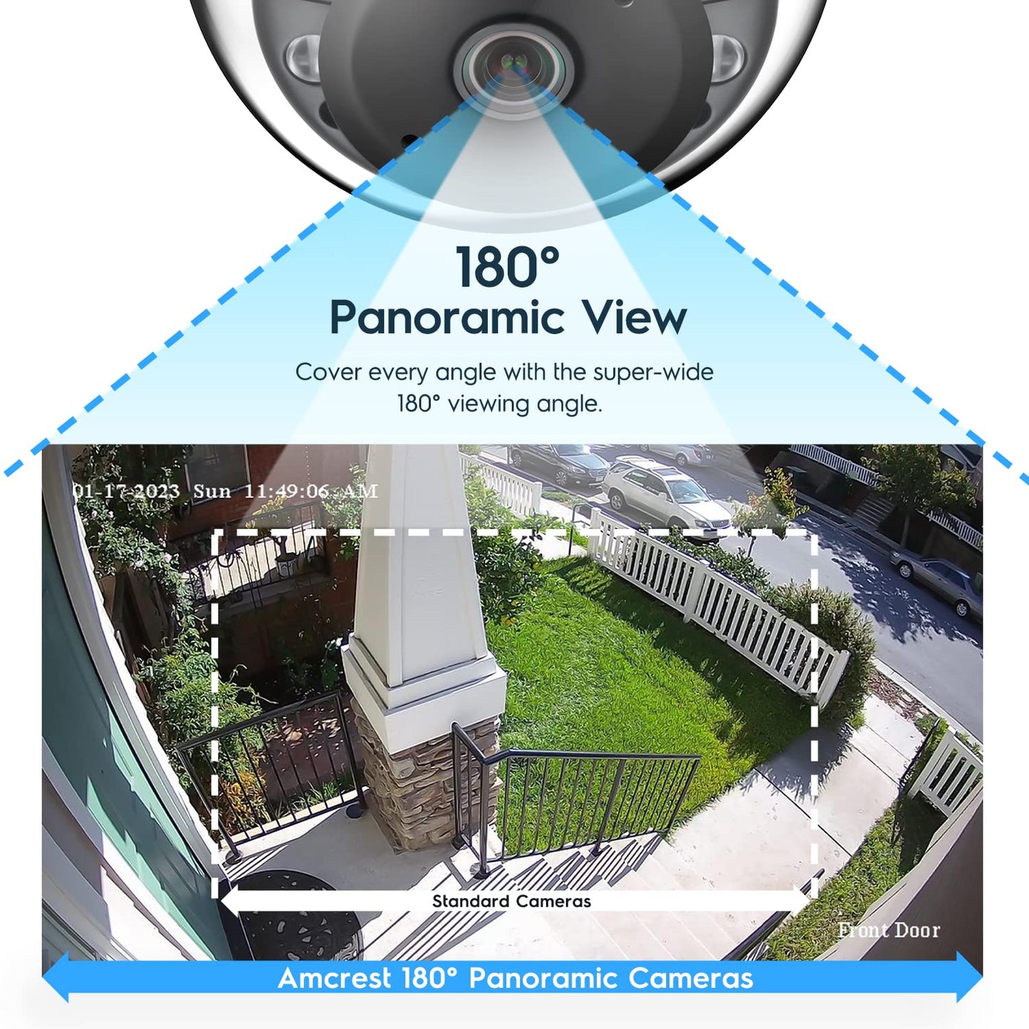 Amcrest Panoramic IP POE Camera, 180° Panoramic 4-Megapixel POE IP Dome Camera, Security Outdoor Camera, 50ft Nightvision, IVS Features and People