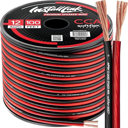 Install Link 12 AWG Gauge Speaker Wire Cable (100 Feet) Stereo, Car or Home Theater, CCA
