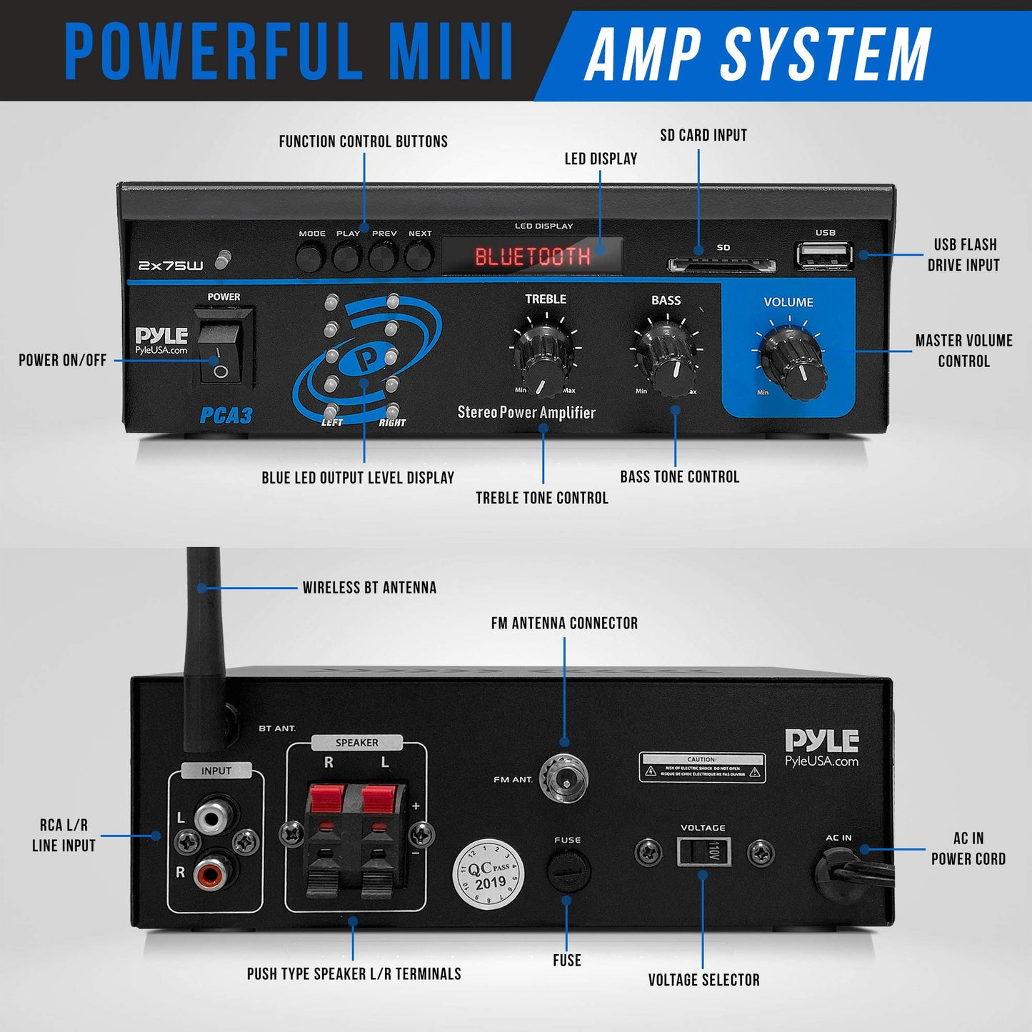 Pyle PCA3 Stereo Power Amplifier, Black, One Size