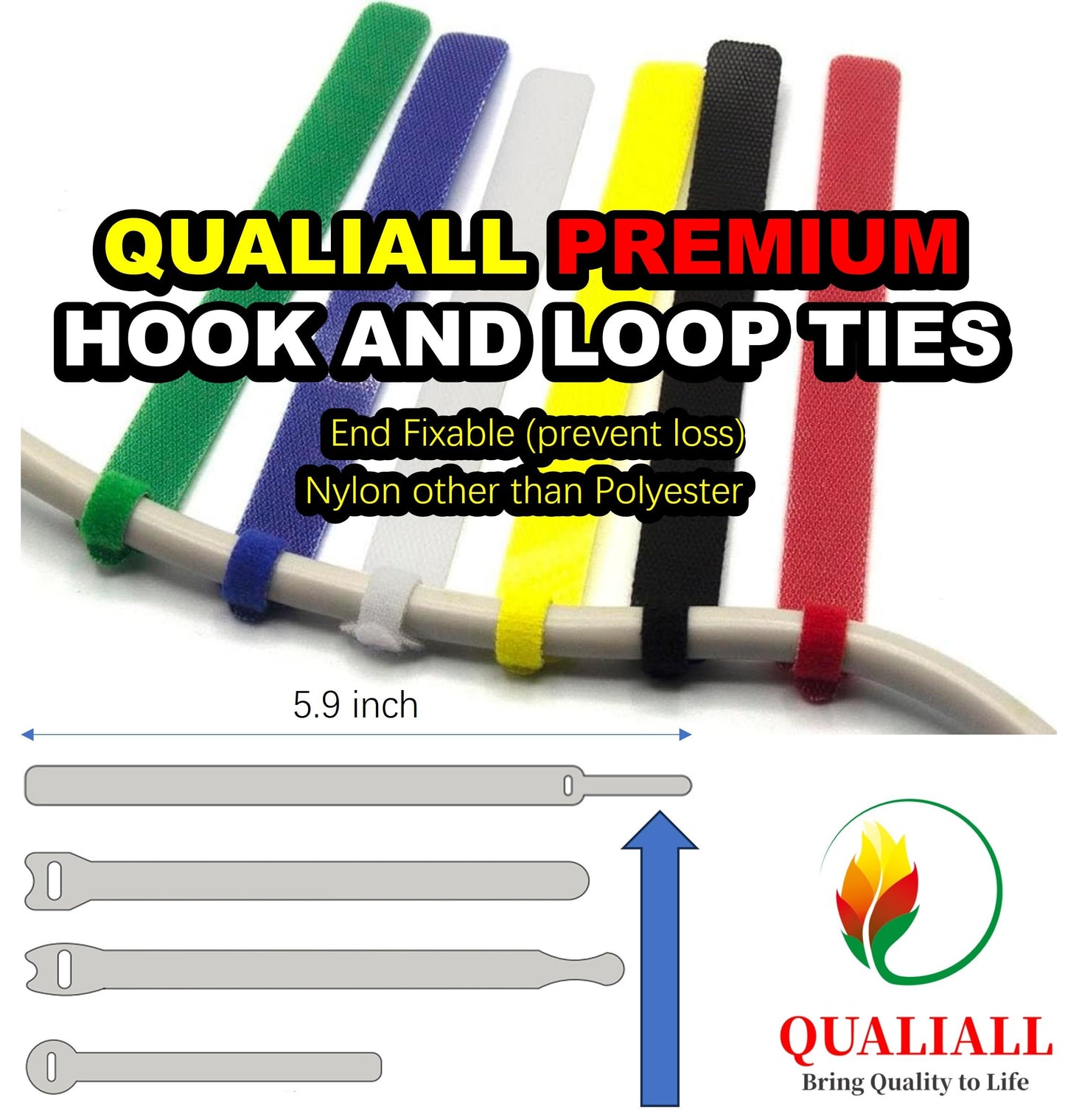 QUALIALL 150 Reusable Cable Ties, Strong Adhesion Nylon Cord Ties for PC and Wire Management, Durable. 5.9"