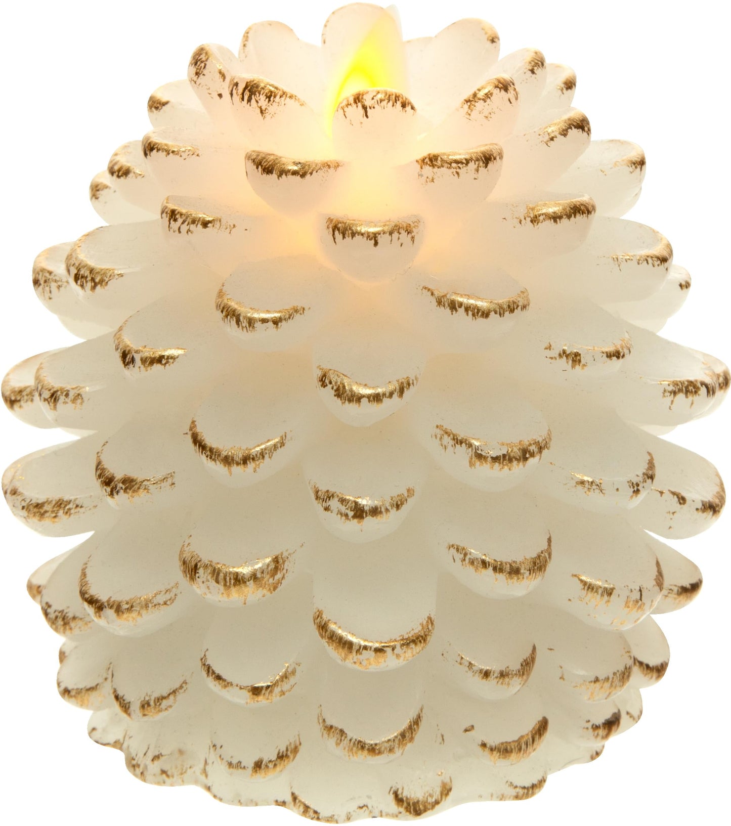 Pavilion Gift Company - White 4.25 Inch Pinecone LED-Lit Battery Operated Realistic Flame Candle Made from Real Wax