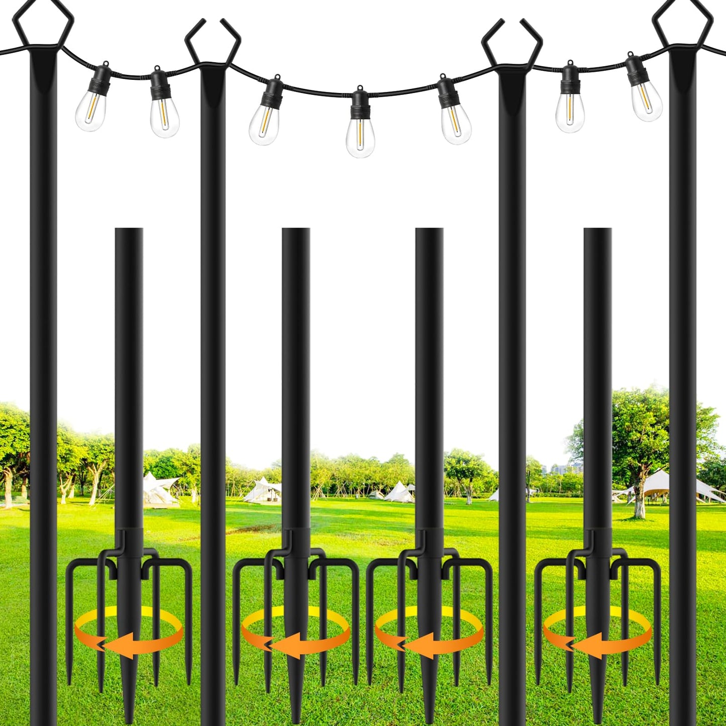 SINLEY 4 Pack String Light Poles,10 Ft Metal Poles with Fork for Outdoor String Lights,Outdoor Light Poles with Fork,Poles/Post/Stand