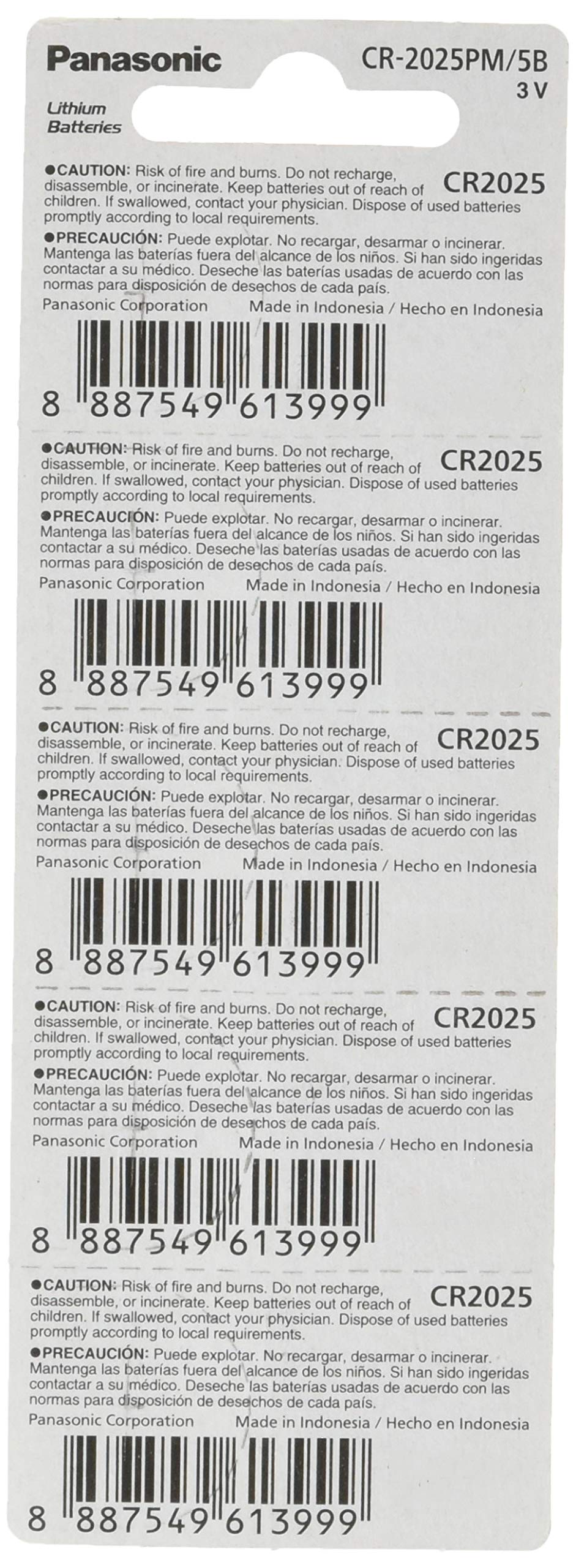 Panasonic CR2025-5 CR2025 3V Lithium Coin Battery (Pack of 5)