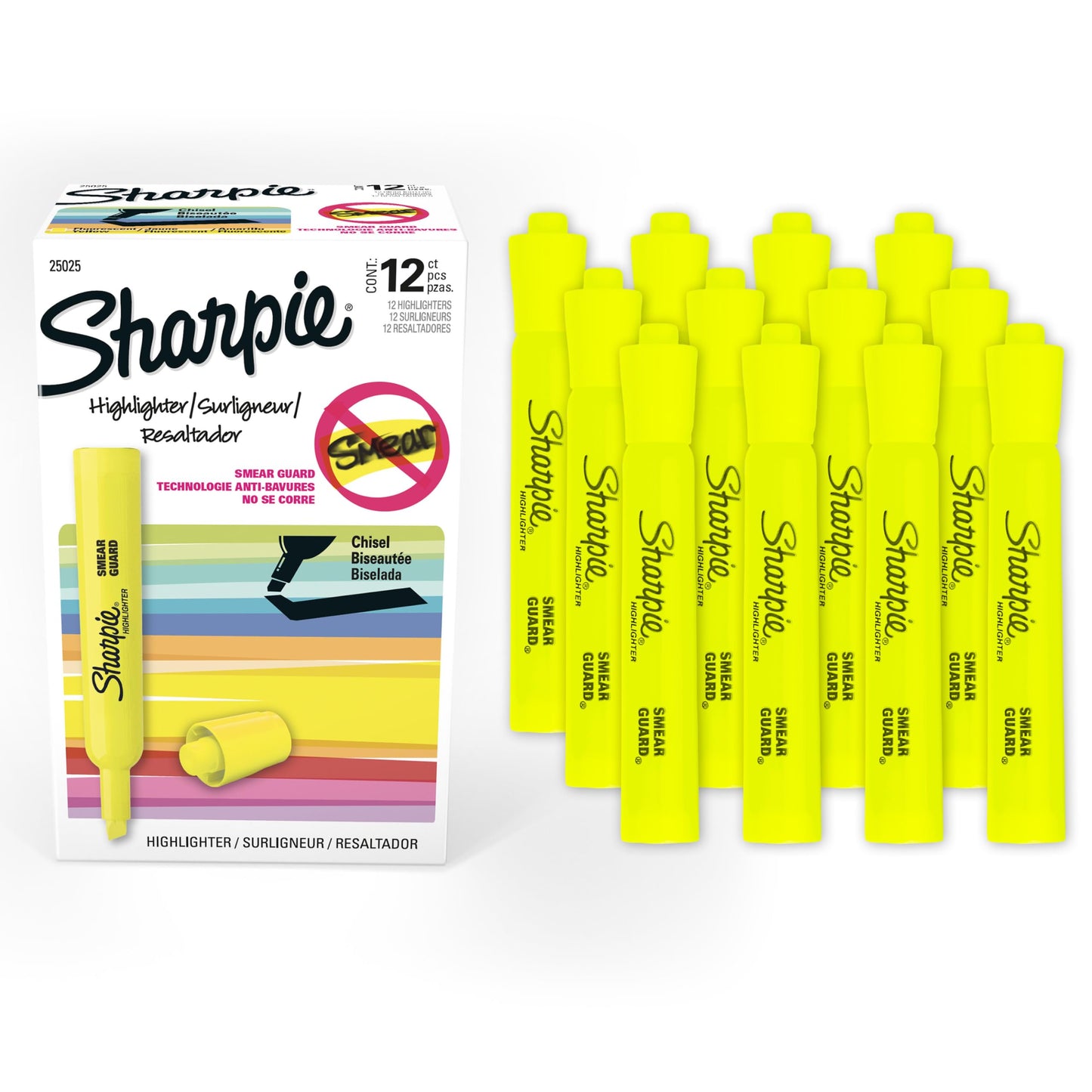 Sharpie Tank Highlighters, Chisel Tip, Fluorescent Yellow, 12 Count