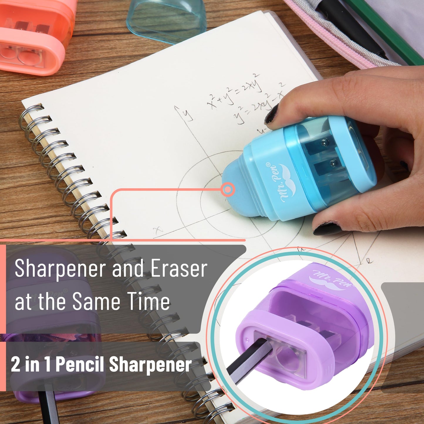 Mr. Pen- Pencil Sharpener & Eraser, 4 Pack
