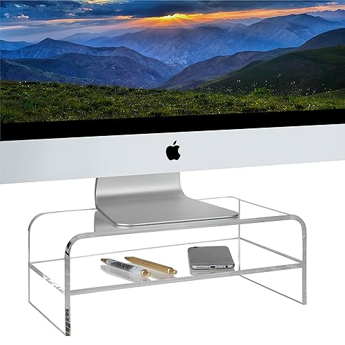 Homeries Computer Monitor Stand 2-Tier Acrylic, Universal Computer Riser for Home, Office, Business, Desk, Gamers | Multi Media Platform Lift