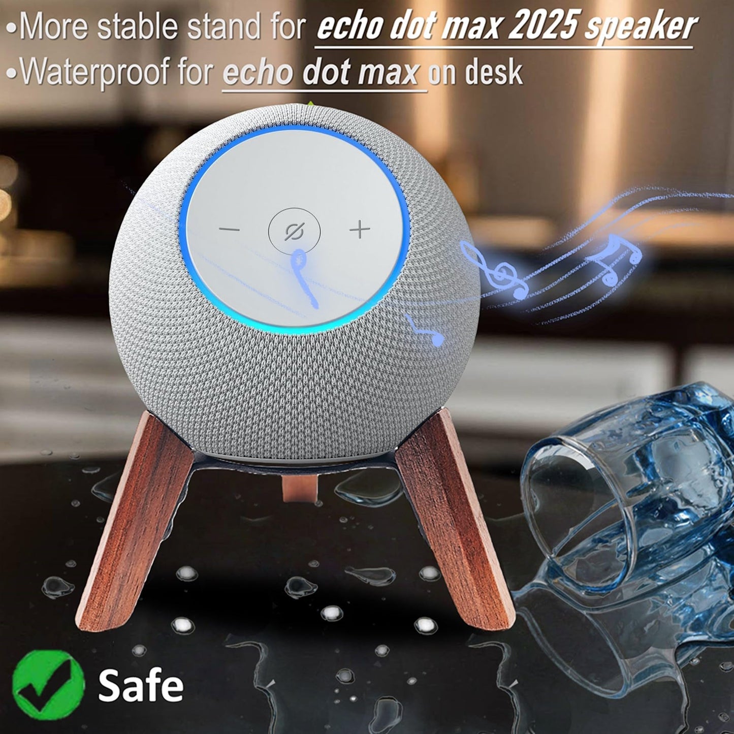 Counlisha Real Wood Stand for Echo dot max (new Model) 2025 Released,Desktop Tripod Mount Accessories Protect dot Audio for Better Sound,Secure Stable