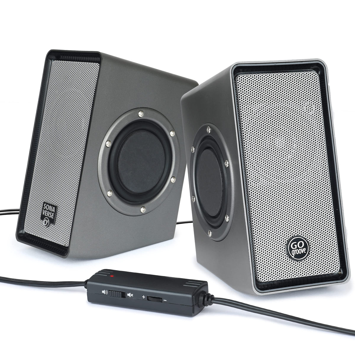 GOgroove Computer Speakers for Desktop PC, USB Powered Plug and Play 3.5mm AUX, Compact Design, Volume Knob, Sound for Office, Business & School