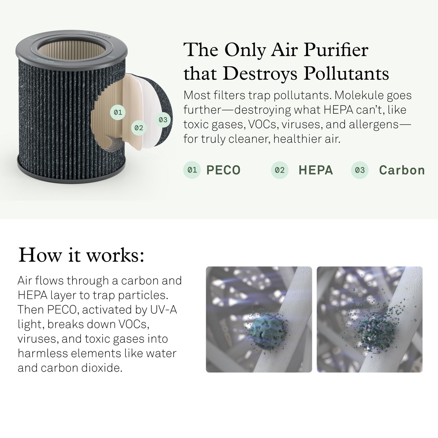Molekule PECO-HEPA Tri-Power Filter Air Mini and Air Mini+ | Air Purifier Replacement Filters for Allergens, Smoke, Mold, Bacteria, Viruses & Other