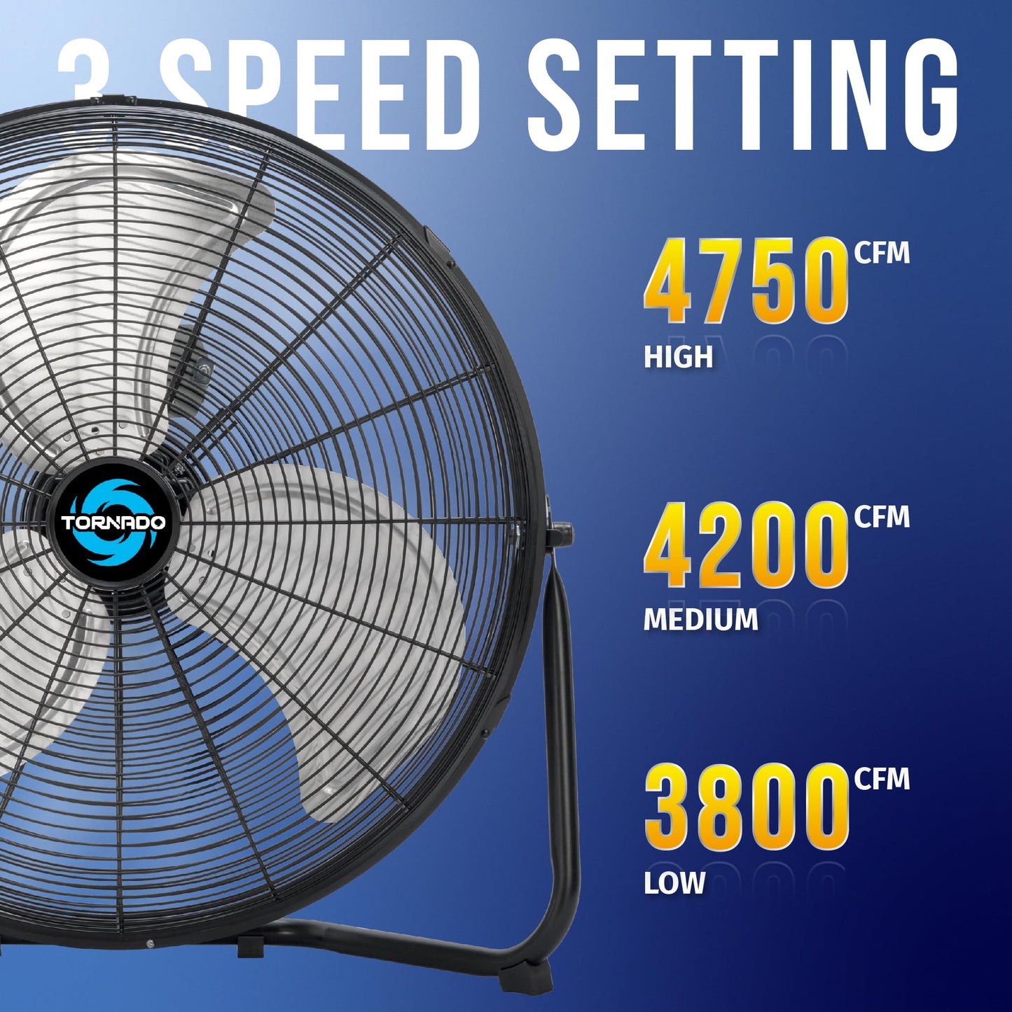Tornado 20 Inch High Velocity Metal Floor Fan, 3-Speed Powerful Cooling for Industrial, Commercial, and Home Spaces, 120°Tilt, 6.0 FT Cord - UL safety
