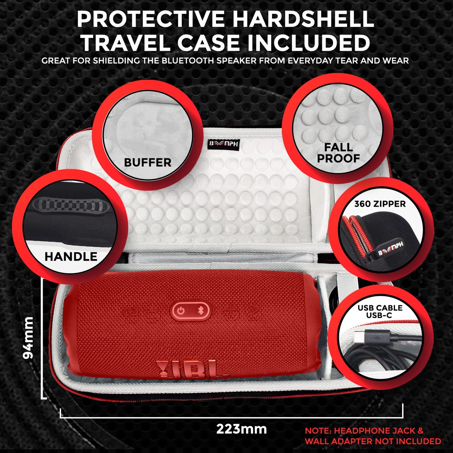 JBL Charge 5 Portable Waterproof Wireless Bluetooth Speaker Bundle with Portable Hard Carrying Protective Case - Red
